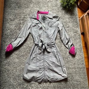 GUESS Long Sleeve Zip Up Belted Shirt Dress S